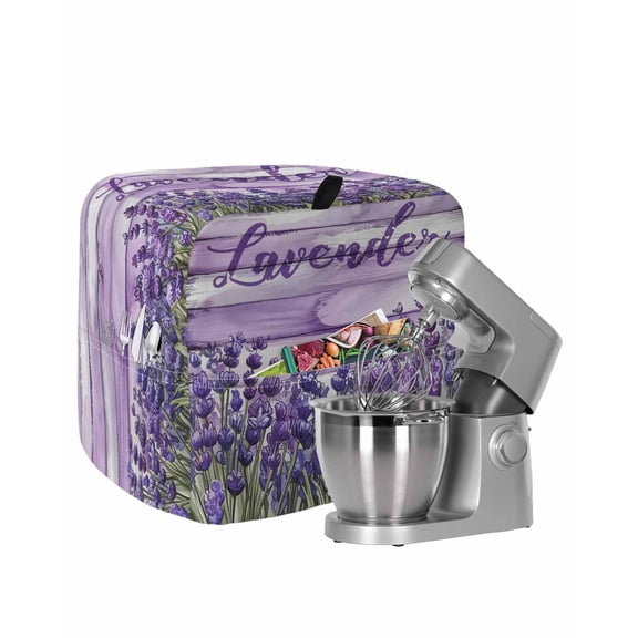 Lavender Farmhouse Stand Mixer Dust Cover with Storage Pocket & Handles, Purple Wooden Grain Fits All Tilt Head & Bowl Lift Kitchen Appliance Cover Organizer Bag Accessories, 6-8 Quart