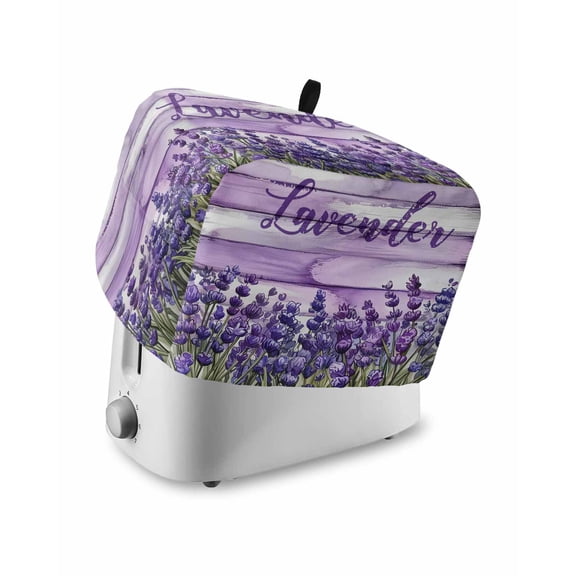 Lavender Farmhouse Toaster Cover 2 Slice, Purple Wooden Grain Dustproof Bread Machine Oven Cover with Storage Pockets, Fits Most Kitchen Toasters Protector