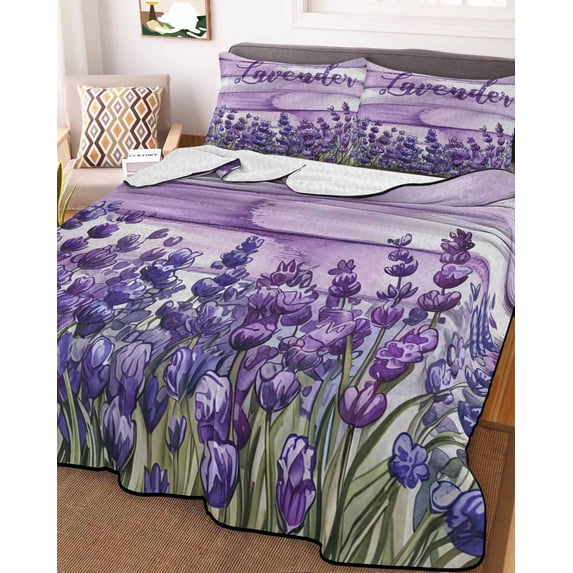 Lavender Farmhouse Twin XL Size Down Alternative Comforter, Lightweight Comforter Quilt Bedding Set with Pillow Shams Purple Wooden Grain All Seasons Bed Comforter Duvet Insert 68"x98"