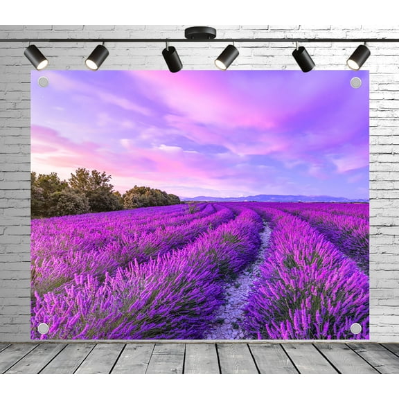 Lavender Field Backdrop | Polyester Fabric Banners Decorative Curtains for Wedding Photoshoot Birthday Party Theme Photography Background Home Decoration Studio Props