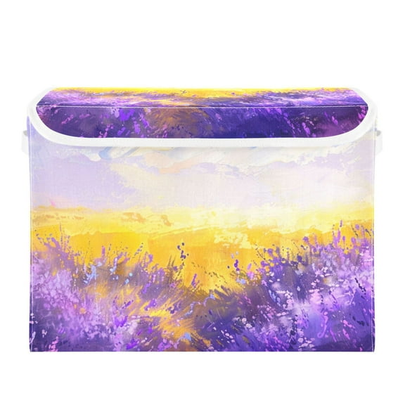 Lavender Field Dreamy Sky Foldable Storage Bin with Lid and Handle Collapsible Storage Box 16.5 x 12.6 x 11.8 inches