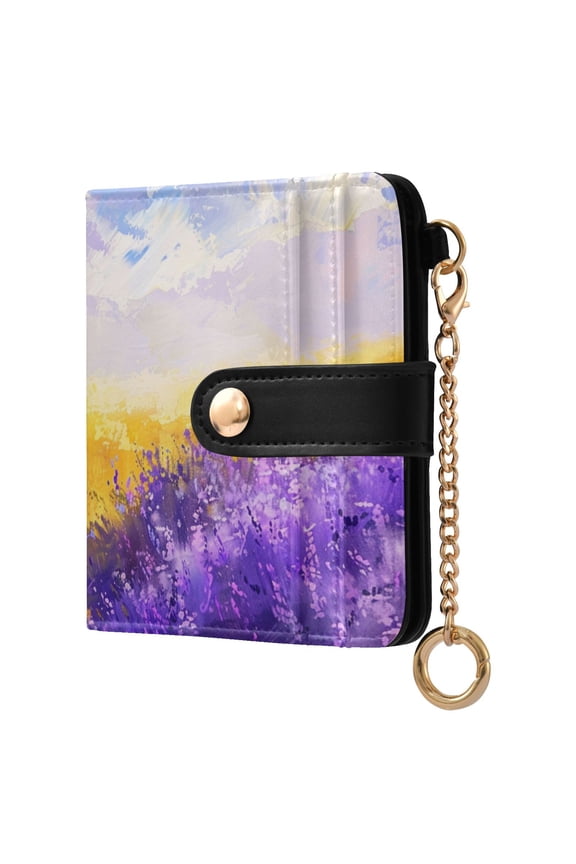 Lavender Field Dreamy Sky Women's Wallet PU Leather Card Cases RFID Blocking Purse Billfold with Key Ring