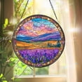 thumbnail image 1 of Lavender Field Glass Suncatcher, Round Sunset Mountain Landscape, 3.5 in, 1 of 3