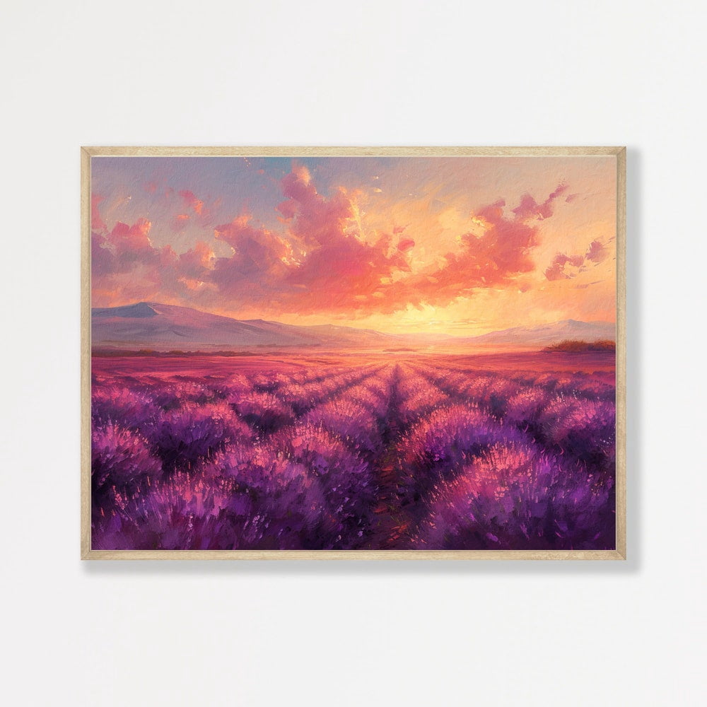 Gallery Detail: Lavender Field Painting Retro Vintage Landscape Print Minimal Living
