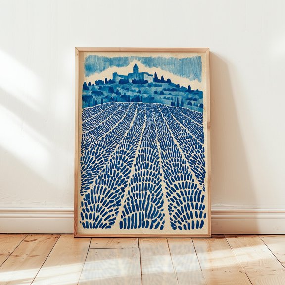 Lavender Field Poster, Provence Landscape Print, Blue Wall Art UNFRAMED