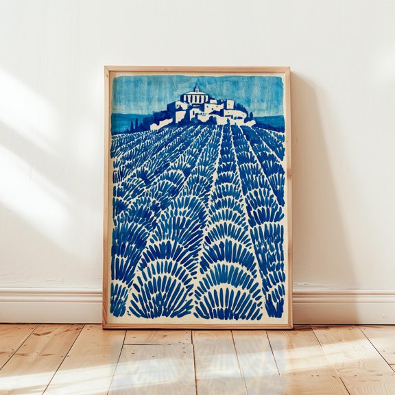 Lavender Field Poster Provence Landscape Print Blue Wall Art