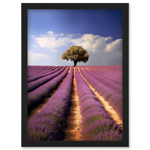 Lavender Field Provence France Photograph Lone Tree Beautiful Flower Purple Blooms Artwork Framed Wall Art Print A4