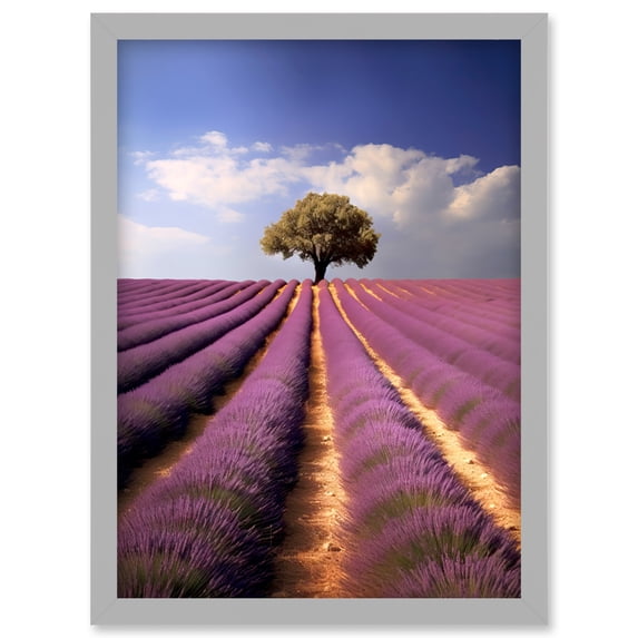 Lavender Field Provence France Photograph Lone Tree Beautiful Flower Purple Blooms Artwork Framed Wall Art Print A4