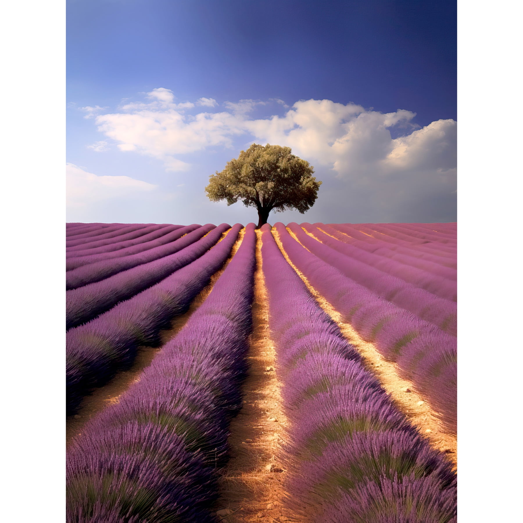 Lavender Field Provence France Photograph Lone Tree Beautiful Flower Purple Blooms Large Wall Art Poster Print Thick Paper 18x24 inch, Size: Unframed