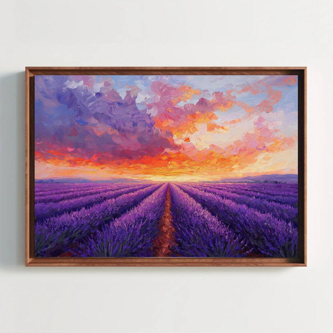 Simple Field Landscape Lavender Field Sunset Wall Art Print, Purple Floral Landscape Decor ...