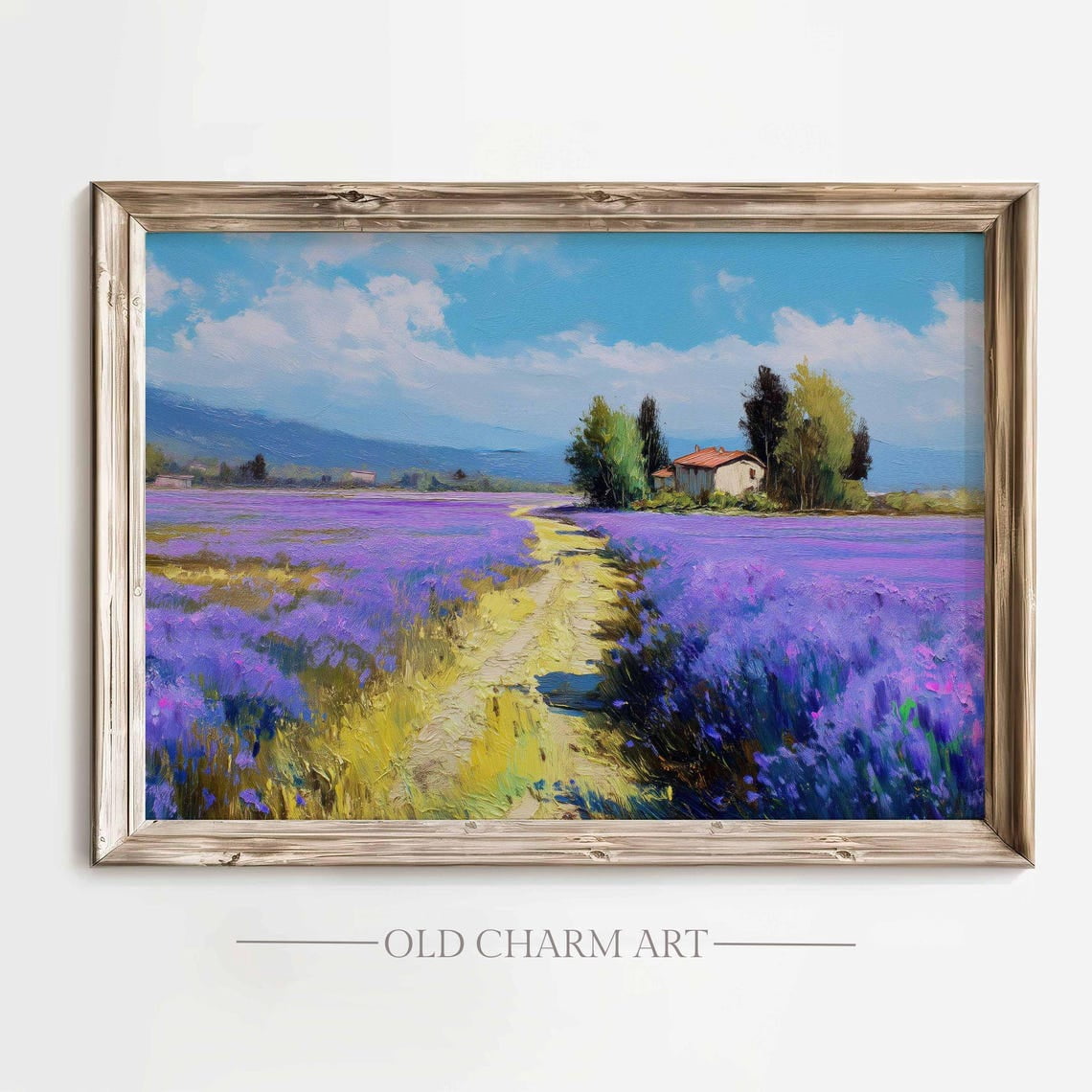 Simple Field Landscape Lavender Field Wall Art Print, Rustic Cottage Landscape Decor - Walmart.com