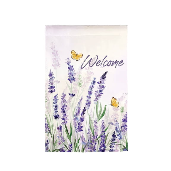 Lavender Fields Burlap House Flag