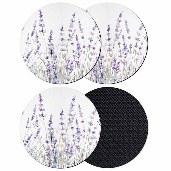 Lavender Floral Coasters Set of 4, Spring Flowers Botanical Plants Absorbent Coasters for Drinks, Coaster for Bar Office Dining Coffee Table Accessories Decor, Non Slip Round Desk Coaster
