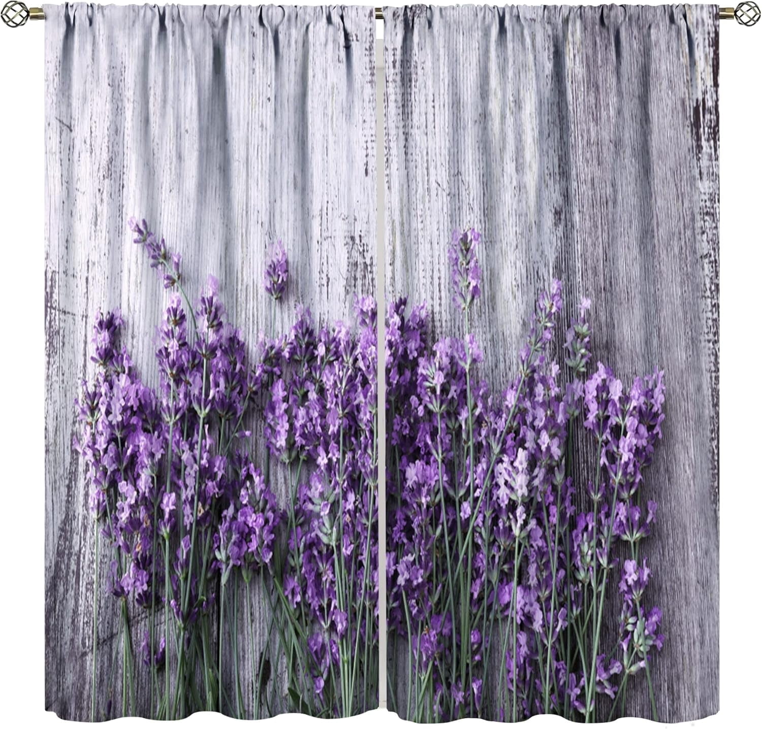 Lavender Floral Curtains, Lavender Flower Purple Window Treatments for Living Room Girls Woman Room Decor, Luxurious Elegant Purple Drapes 2 Panels, 42x54 Inch