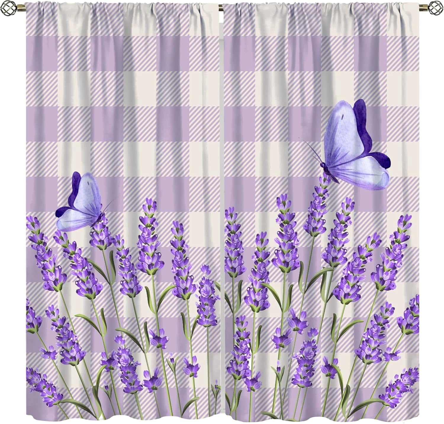 Lavender Floral Curtains, Lavender Flower Purple Window Treatments for Living Room Girls Woman Room Decor, Luxurious Elegant Purple Drapes 2 Panels, 42x63 Inch