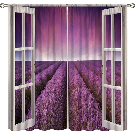 Lavender Floral Curtains, Lavender Flower Purple Window Treatments for Living Room Girls Woman Room Decor, Luxurious Elegant Purple Drapes 2 Panels, 52x84 Inch