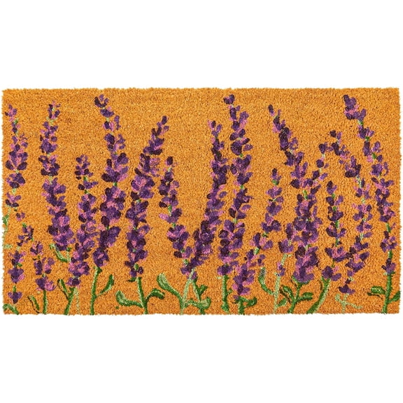 Lavender Floral Door Mat - 17 x 30 in, Purple Coir - Welcome Mat for Front Door & Entryway - Coir Doormat for Patio & Porch