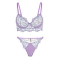 thumbnail image 1 of Lavender Floral Embroidered Satin Push-up Lingerie Set (PURPLE, L), 1 of 3