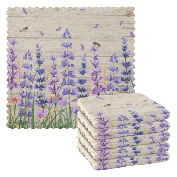 Lavender Floral Kitchen Cloth Dish Towels for Drying Washing Absorbent Dish Rags Reusable soft kitchen dishcloth set 6 Pack
