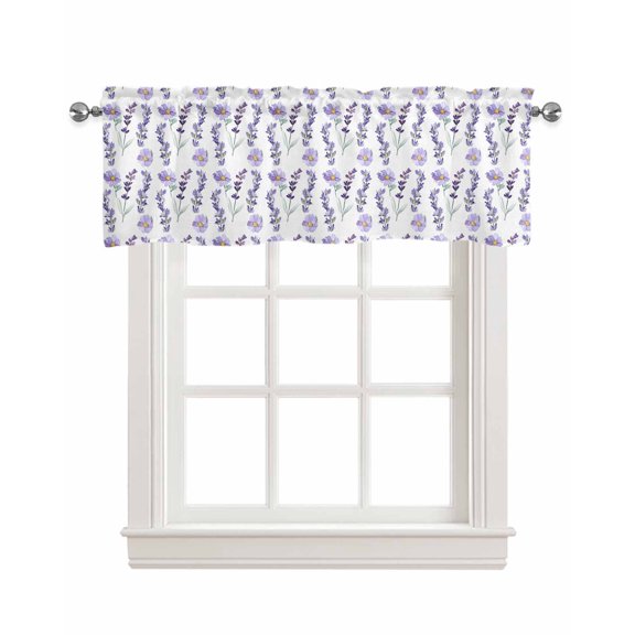 Lavender Floral Kitchen Valances for Windows Farmhouse Linen Window Valance Curtain for Living Room Window Treatment Summer Pastoral Flowers Botanical Valance Rod Pocket Topper Drape, 54 x 18 Inch