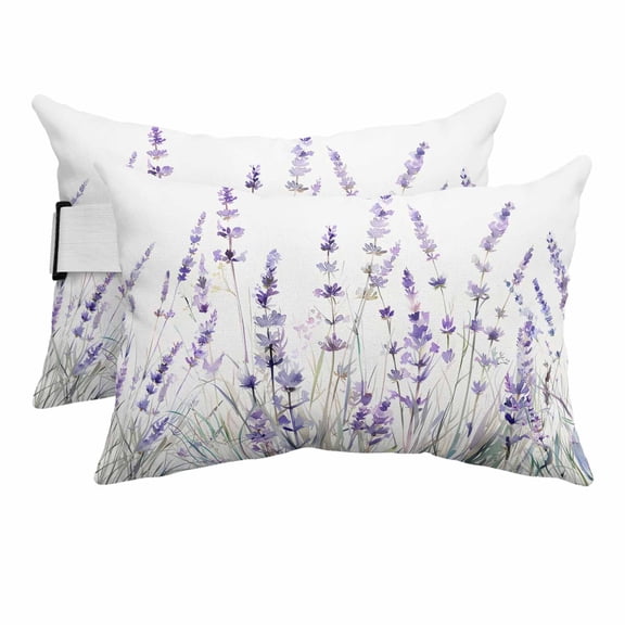 Lavender Floral Outdoor Pillows for Chaise Lounge Chair Beach Headrest Pillow Set of 2 Waterproof Lumbar Pillows with Insert&Strap Spring Flowers Botanical Plants Pillow for Patio Pool 12"x20"