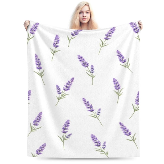 Lavender Floral Pattern Blanket Gift Throw Blanket Cozy Soft Purple Botanical Flower Home Decor Blanket 50x40