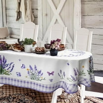 Lavender Floral Provence Purple Oval Tablecloth 60x84Inch, Floral Lavender Tablecloth, French Farmhouse Watercolor Waterproof Tablecloth for Indoor and Outdoor, Holiday Kitchen Restaurant and Party