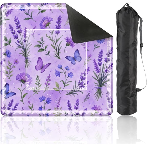 Lavender Floral Purple Butterflies Soft Mahjong Mat 31.5" x 31.5" Non-Slip Noise-Reducing for Poker Dominoes