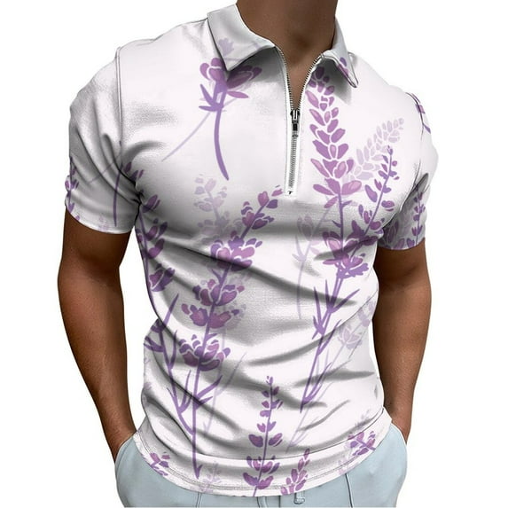 Lavender Floral Purple Men Zipper T-shirt Summer Casual Short Sleeve T-shirt Top