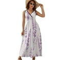 thumbnail image 1 of Lavender Floral Purple Womens Night Club Maxi Dress V Neck Sleeveless Bohemia Long Dresses, 1 of 9