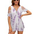 thumbnail image 1 of Lavender Floral Purple Womens Summer V Neck Zipper Top Short Sleeve T Shirt Off Shoulder Top Casual Classy Loose Shirts, 1 of 7