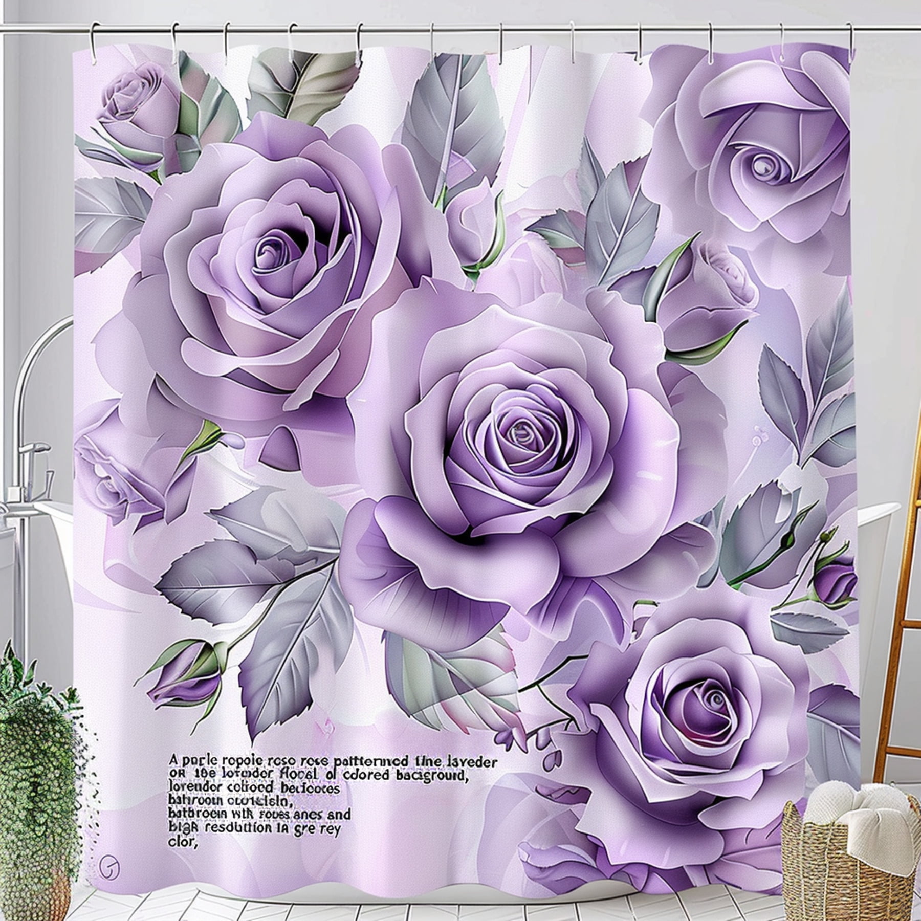 lavender-floral-shower-curtain-with-purple-rose-pattern-grey-print-bathroom-decor-walmart-com