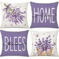 thumbnail image 1 of Lavender Floral Throw Pillow Covers 18 x 18 Set of 4 Home Sweet Home Bless This Home Purple Spring Summer Decorative Cushion Cases for Sofa Couch Living Room Outdoor Home Decor, 1 of 5