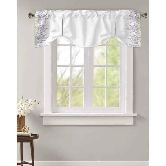 Lavender Floral Vintage Short Window Curtain Adjustable Tie Up Valance for Living Room Kitchen Window Drapes