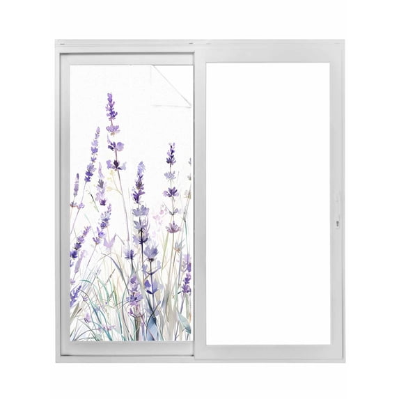 Lavender Floral Window Privacy Film, Spring Flowers Botanical Plants Static Cling UV Sun Blocking Tint Film Heat Control Windows Films for Bedroom Bathroom, Window Stickers 29.5"x78.7"