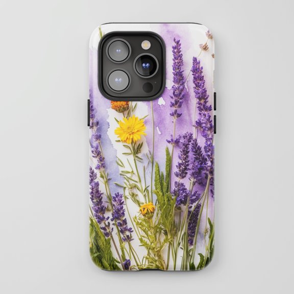 Lavender Floral iPhone Case Protective Nature Art Style Purple White