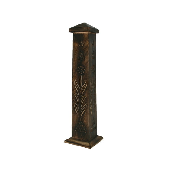 Lavender Flower 12 inch Carved Wooden Incense Burner Tower