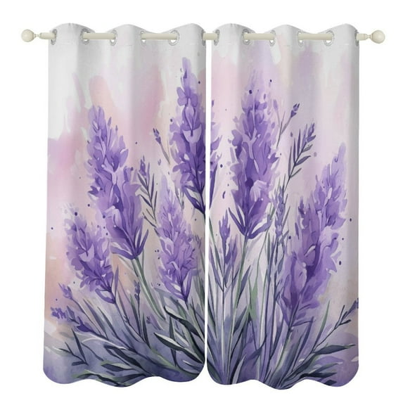 Lavender Flower 2 Panels 3D Printing Pattern Curtain for Bedroom Living Room Kitchen Window Decoration Home