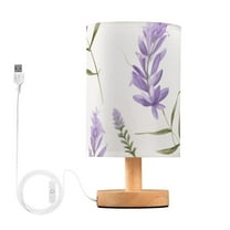 Lavender Flower Bedside Table Lamp LED Warm Lights with USB Charging Port Retro Cylinder Desk Lamps