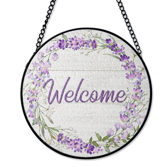 Lavender Flower Bouquet Suncatcher Stained Glass UV Printed Glass All Season Wall Decor Round