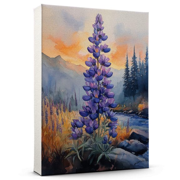 Lavender Flower Canvas Wall Art 8x12 inches - Muted Cottage Floral Painting Lavender Flower Watercolor Canvas Artwork