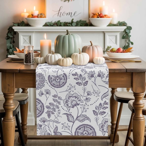 Lavender Flower Cotton Linen Table Runner, Washable Table Runners for Kitchen, Dining Room, Holiday, Home Party Table Decor, 13x36 Inches