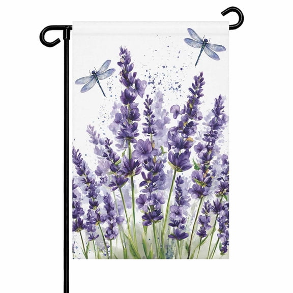 Lavender Flower Dragonfly Garden Flags for Outside Purple Summer Floral Double Sided Yard Flags Outdoor House Decoration, Small 12X18 Inch,