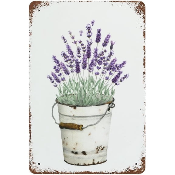 Lavender Flower Metal Sign For Garden, Patio & Farmhouse Summer Spring Floral Wall Decor For Living Room & Bathroom,Studio, Bedroom & Study, Kitchen, Entryway Gallery, Dining Room & Office 8X12Inch
