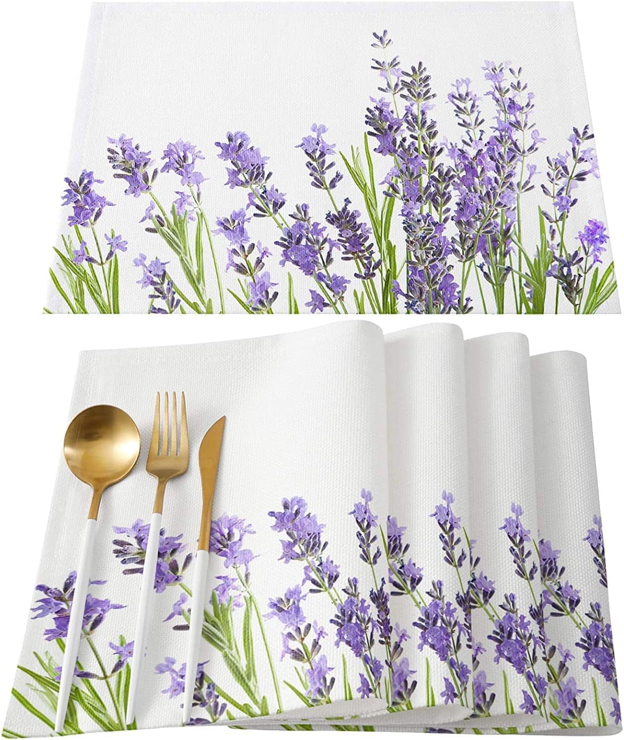 Lavender Flower Pattern Placemat Placemats Set of 6 Washable for Dining Table Decorations, Heat-Proof Table Mats for Kitchen Dinner Banquet Purple 12 x 18 Inches