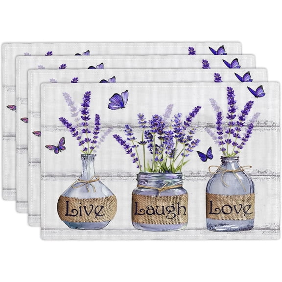 Lavender Flower Placemats Set of 4 Farmhouse Purple Floral Table Mats Washable Place mats for Home Party Indoor Kitchen Dining Table Decoration 12x18 Inch