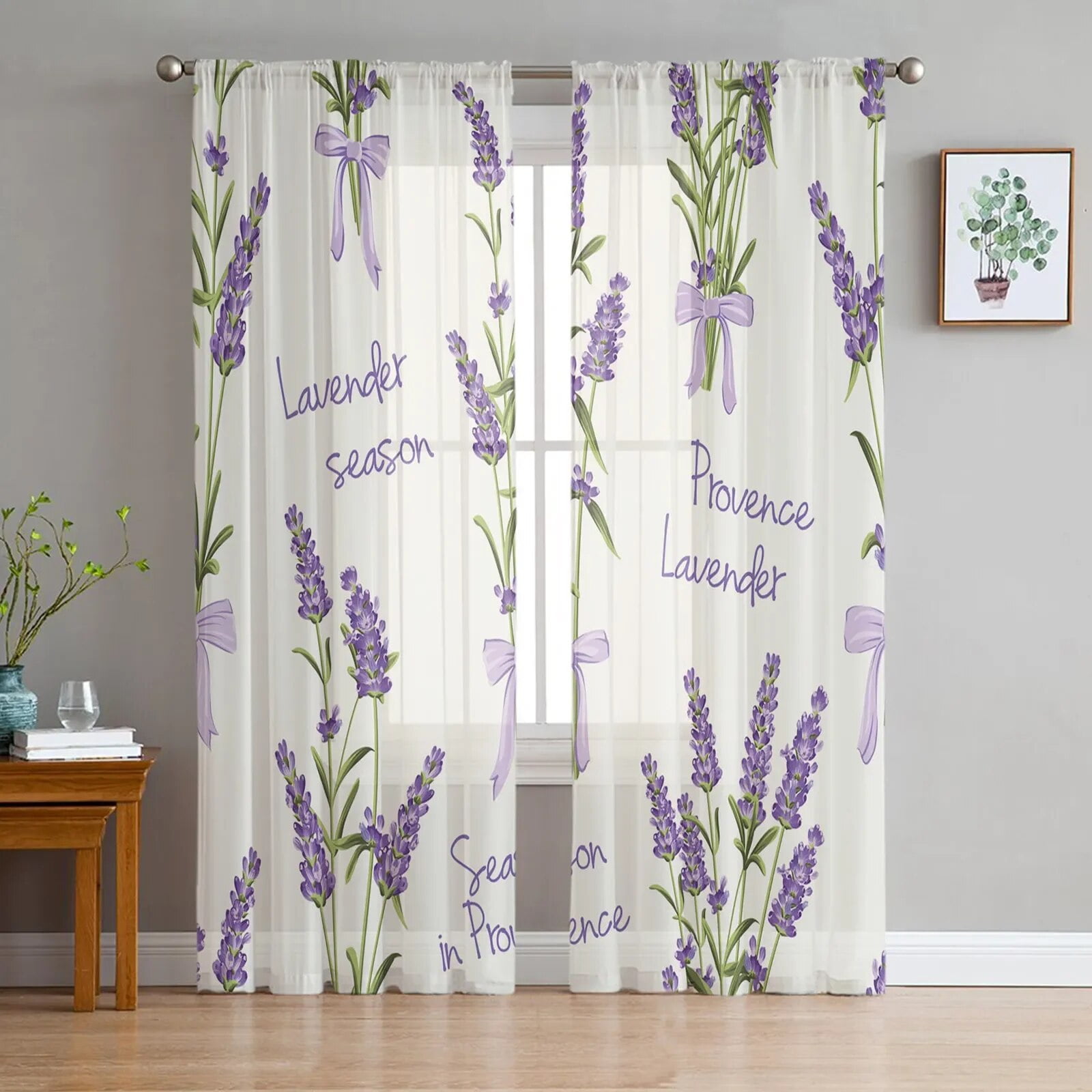 Lavender Flower Plant Tulle Sheer Curtains for Living Room Decoration Window Curtain for Bedroom ...