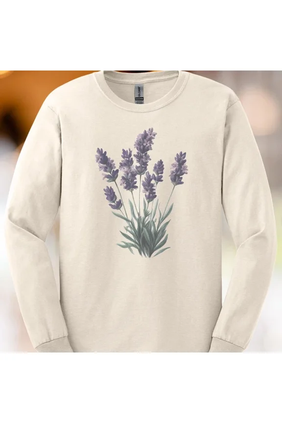 Lavender Flower Shirt Botanical Graphic Tee Purple Floral Plant Design Size S-5Xl Heygategoo Tee