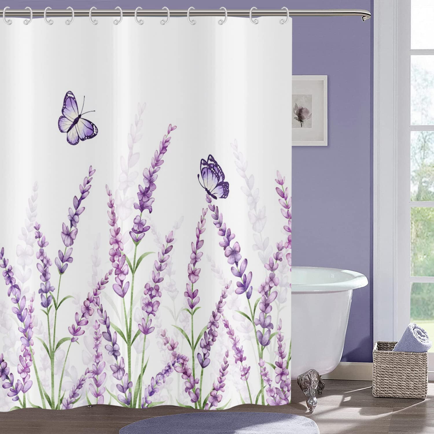 Floral Lavender Pattern Print Bathroom Shower Curtain
