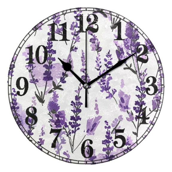 Lavender Flower Silent Wall Clock 10" Non-Ticking Battery Clock